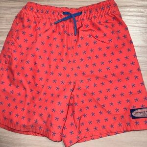 Vineyard Vines Kids Swim Trunks - Red with Blue Stars